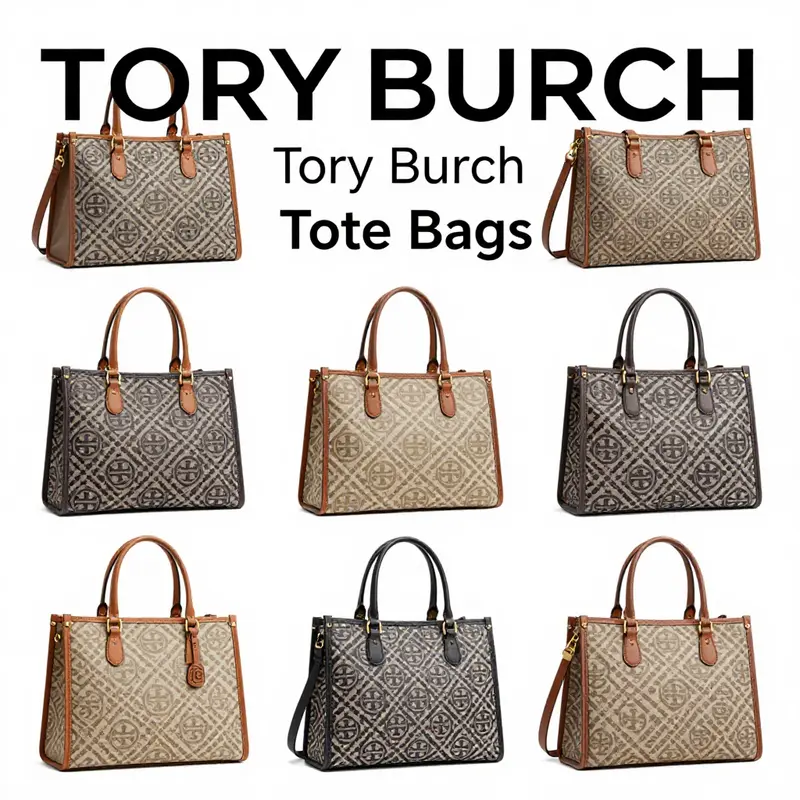 Tory Burch’s ROMY series tote bags, epitomizing elegance and practicality.