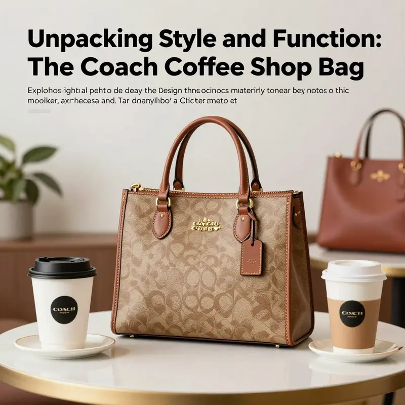 The Coach Coffee Shop Bag artistically arranged with other fashionable items in a refined coffee shop environment.