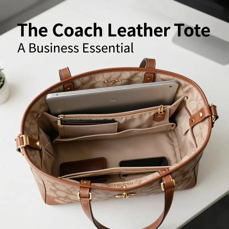 The exquisite craftsmanship of the Coach leather tote, emphasizing its design and material quality.