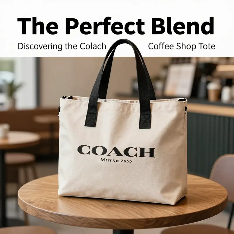 The COACH Market Tote elegantly complements the coffee shop atmosphere, highlighting its stylish yet utilitarian design.