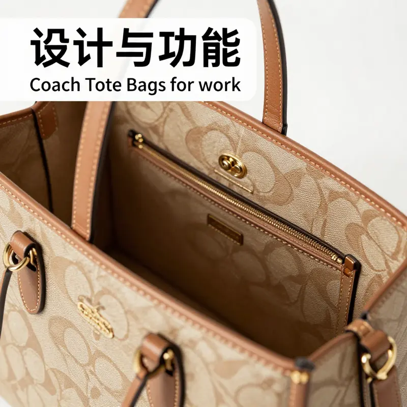 A Coach tote bag exemplifies the fusion of style and practicality in a professional setting.