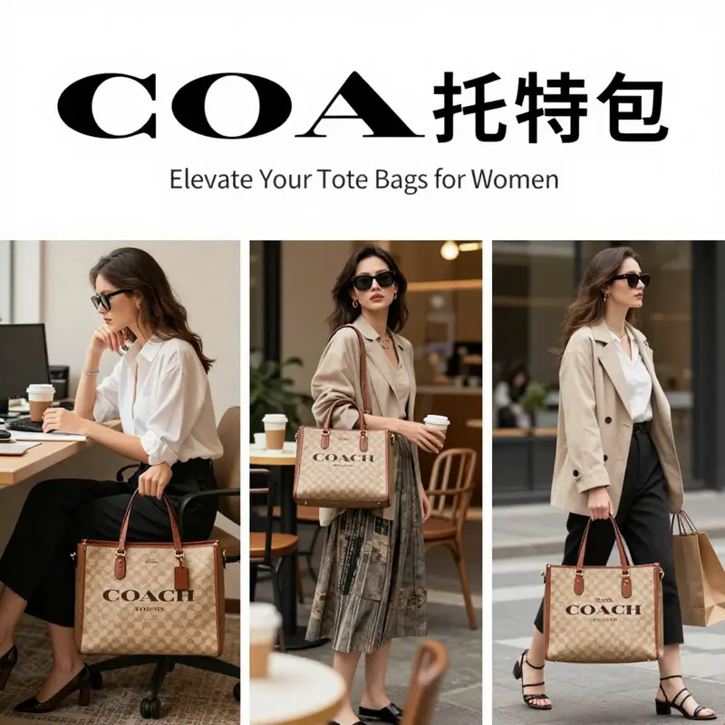 The sophisticated design and functional features of a COACH tote bag highlighting its suitability for professional use.