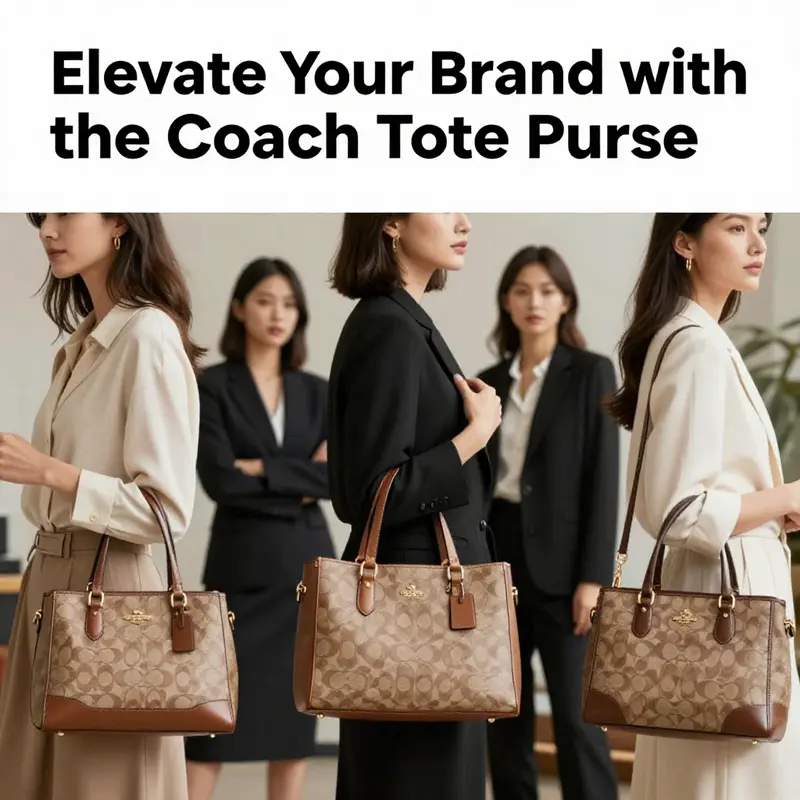 A professional business scene with women elegantly using Coach tote purses, representing style and functionality.