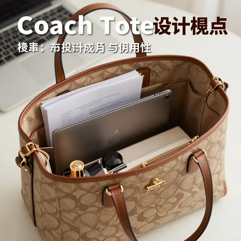 The elegance of the Coach Tote bag reflected in its design and logo.
