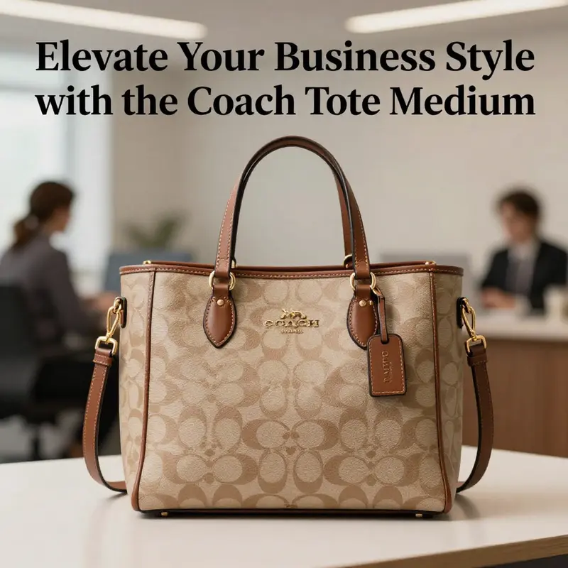 Image of the Coach Tote Medium against a sophisticated business background.