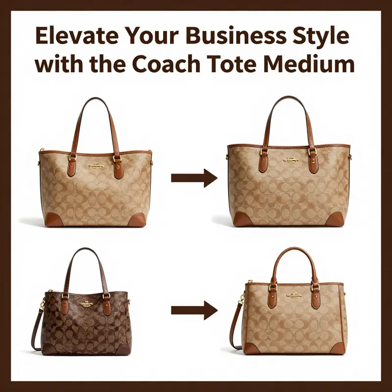Highlighting the specifications and features of the Coach Tote Medium.