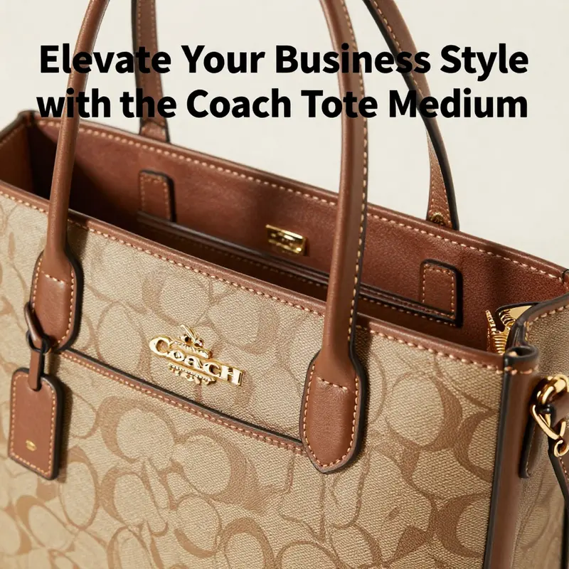 Highlighting the specifications and features of the Coach Tote Medium.