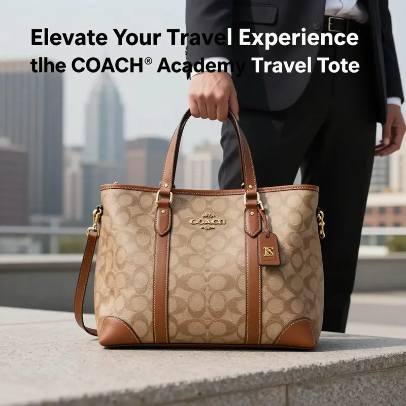 COACH® Academy Travel Tote elegantly displayed in a professional urban environment.