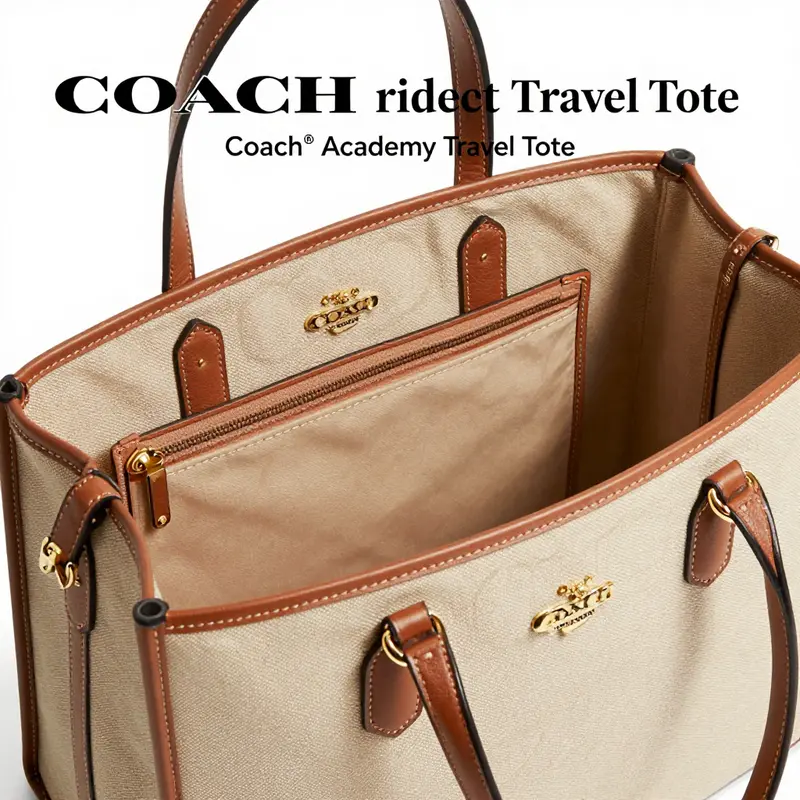 Specifications highlighting the craftsmanship and materials of the COACH® Academy Travel Tote.