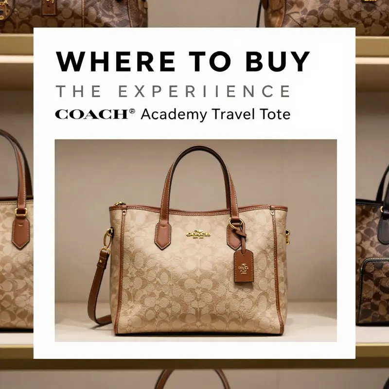 Specifications highlighting the craftsmanship and materials of the COACH® Academy Travel Tote.