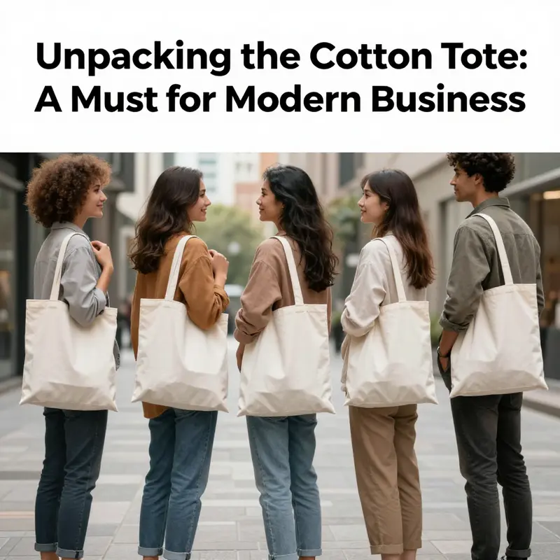 A group of people in a city, each carrying stylish cotton tote bags, representing modern casual fashion.
