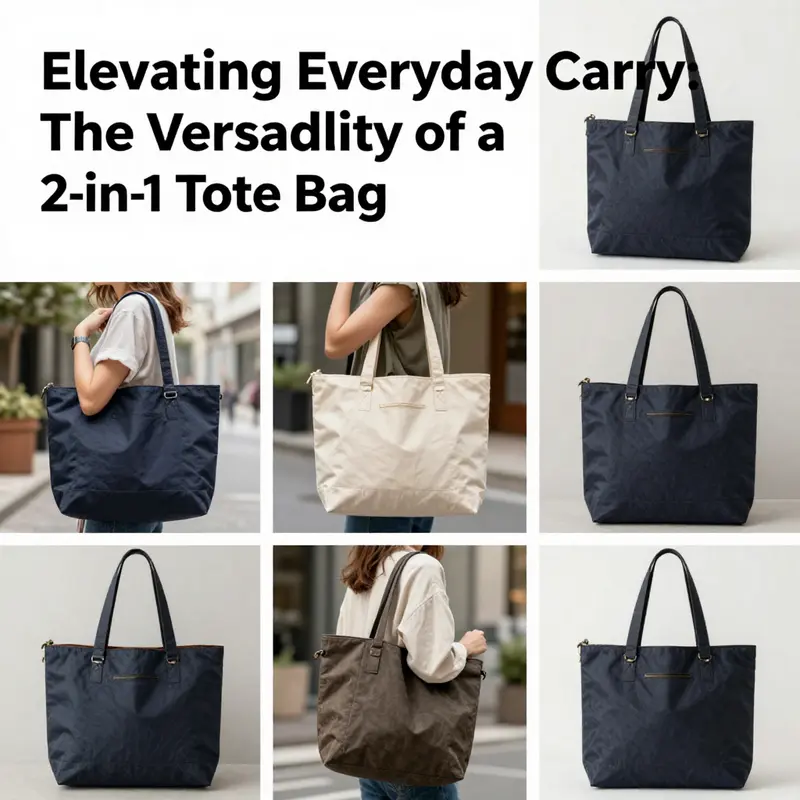 A collection of 2-in-1 tote bags styled in various environments, showcasing their versatility and design.