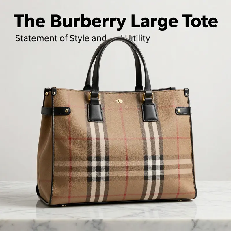 A sophisticated Burberry large tote bag displayed on a marble surface, emphasizing its luxurious design.