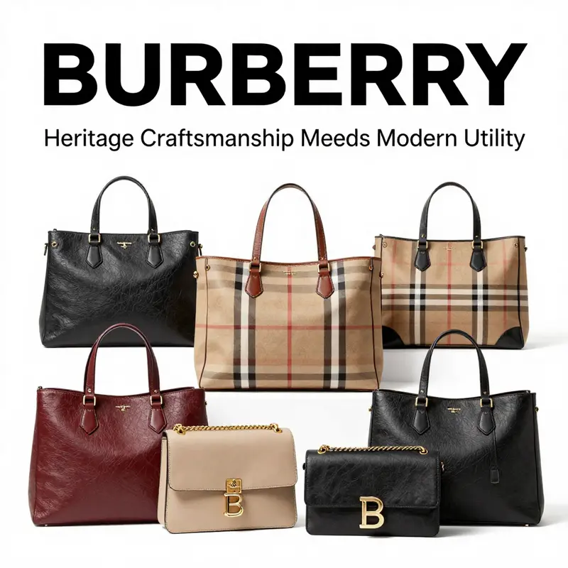 An artistic arrangement of Burberry tote bags showcasing their luxury appeal.