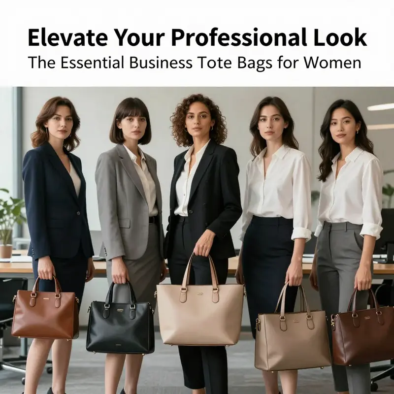 A diverse group of professional women displaying various styles of business tote bags.