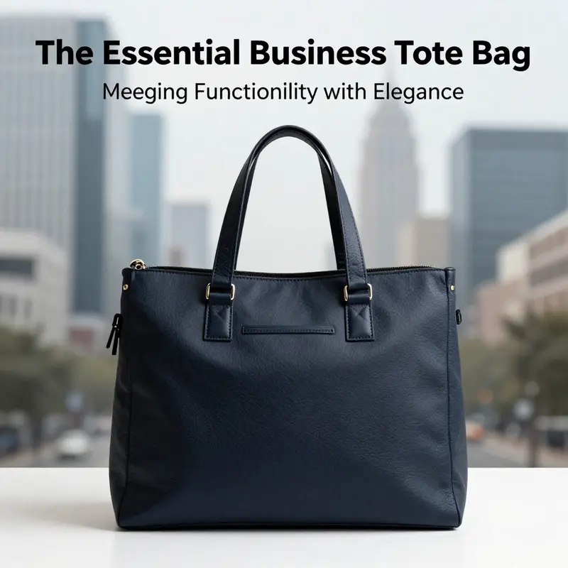 A stylish business tote bag showcased against a cityscape, symbolizing modern, professional living.