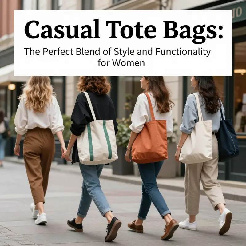 A group of women walking with casual tote bags in a modern cityscape, highlighting the trendiness and practicality of the bags.