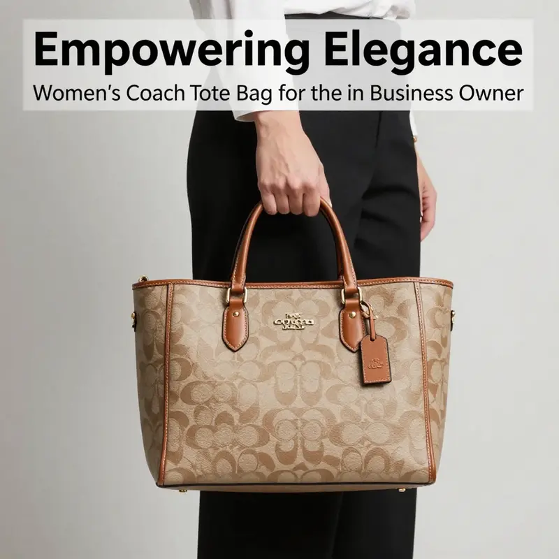 A professional woman confidently holding a Coach tote bag, representing the blend of style and functionality.