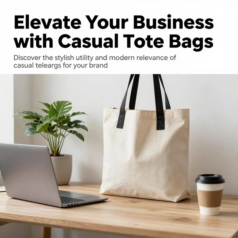 A casual tote bag resting on a modern desk beside a laptop, showcasing its practicality for business owners.