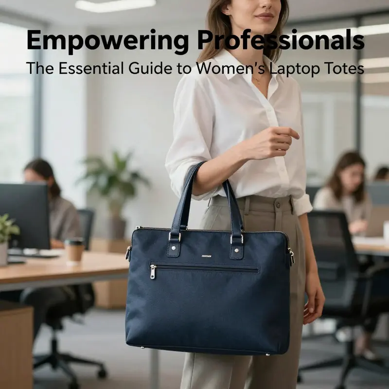 A professional woman in an office setting, holding a stylish laptop tote that exemplifies the essence of modern business accessories.