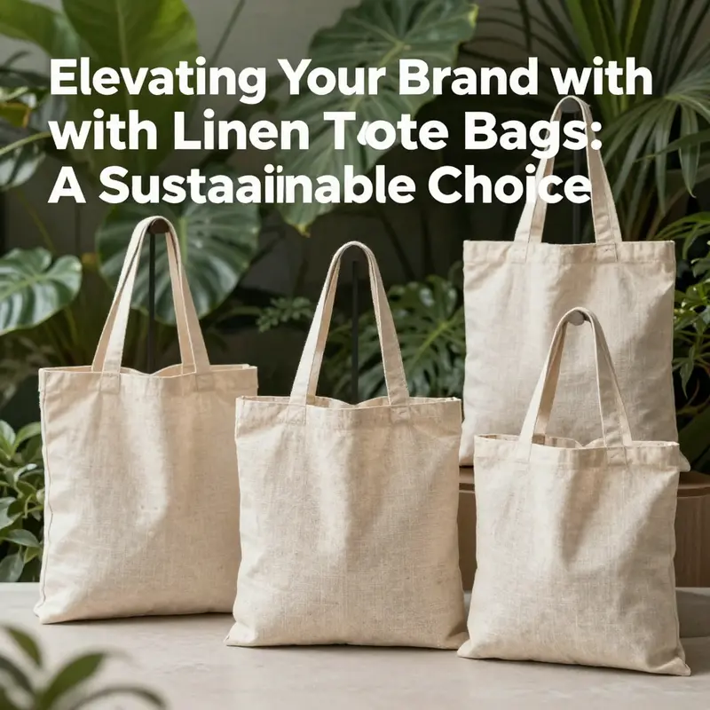 A vibrant array of linen tote bags displayed in front of green foliage, representing sustainability and style.