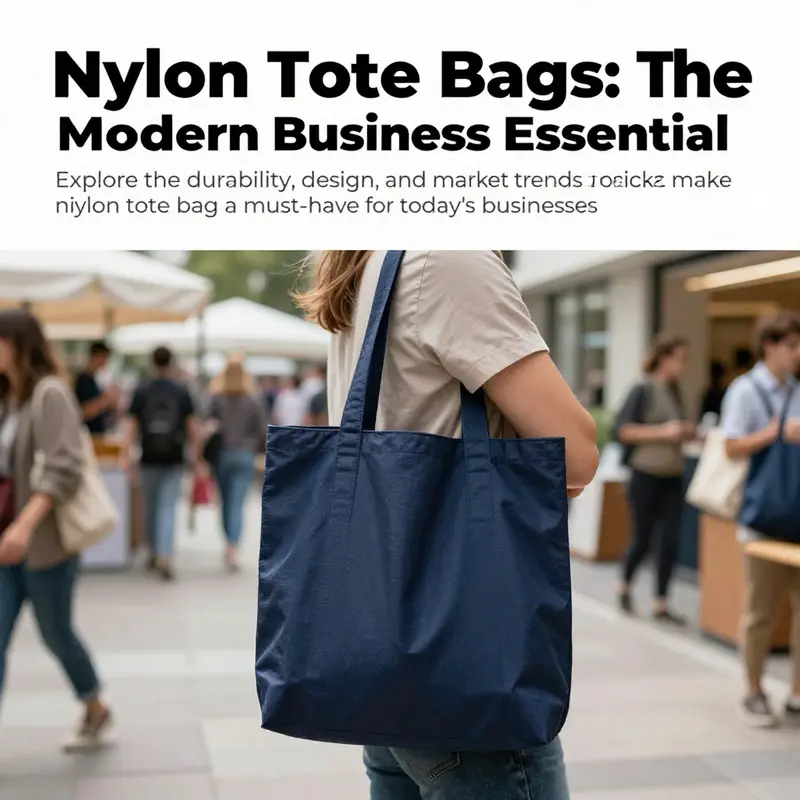 Composite image showing a nylon tote bag used in shopping, outdoor adventures, and corporate settings.