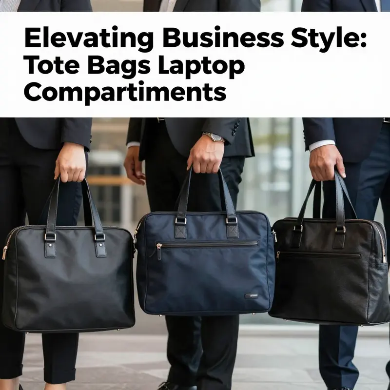A scene depicting professionals confidently using tote bags with laptop compartments in a workspace.