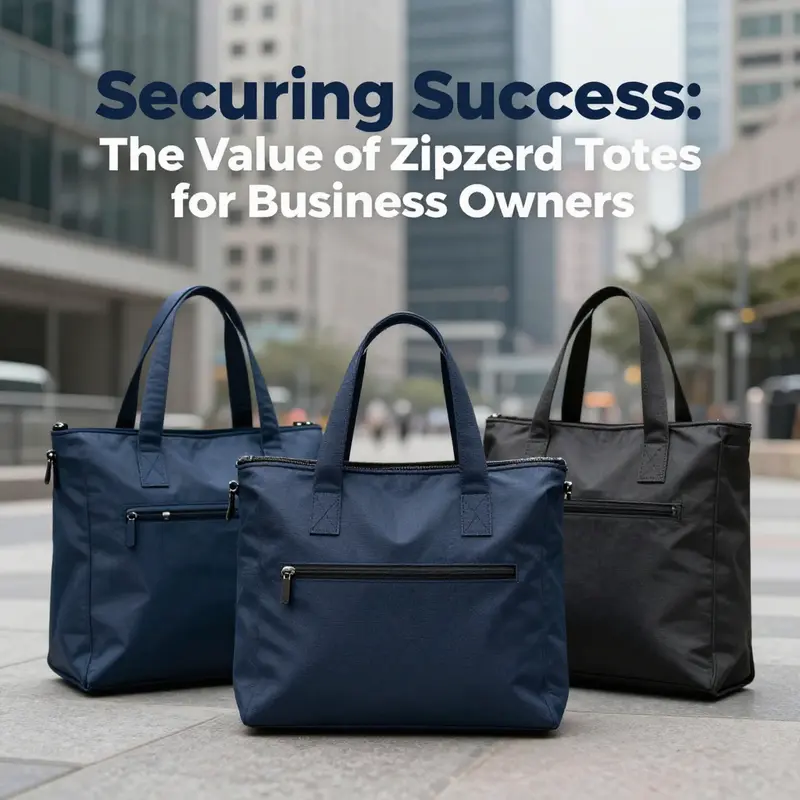 An urban scene featuring multiple zippered totes that represent security and style for business owners.