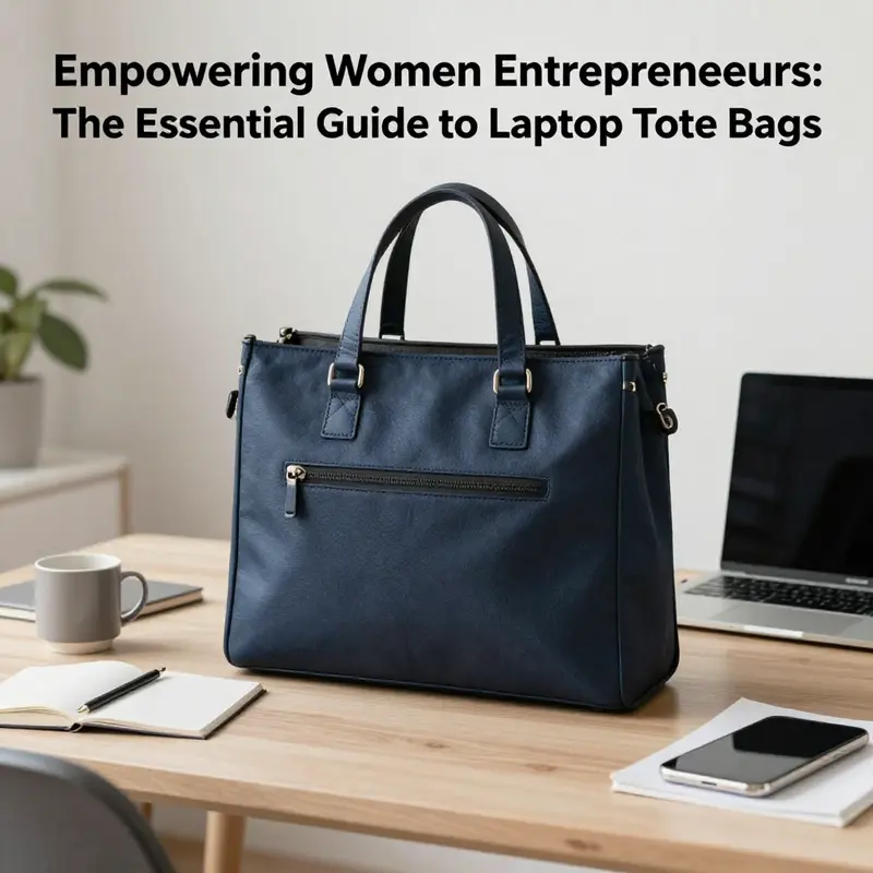 An aesthetically pleasing office environment with a laptop tote bag, laptop, and elegant business accessories emphasizing professionalism.