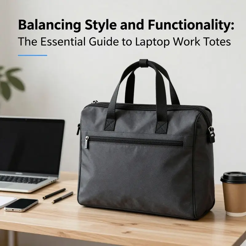 A laptop work tote alongside a laptop and office supplies in a professional environment.