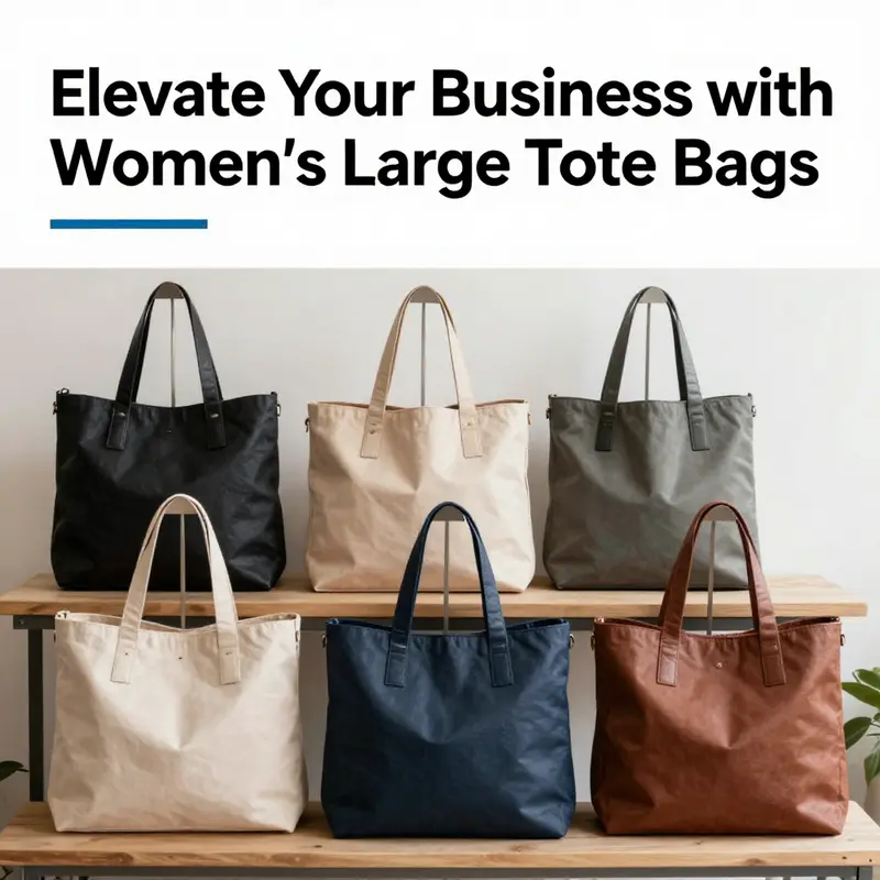 An array of large tote bags displayed on a table showcasing various styles and colors.