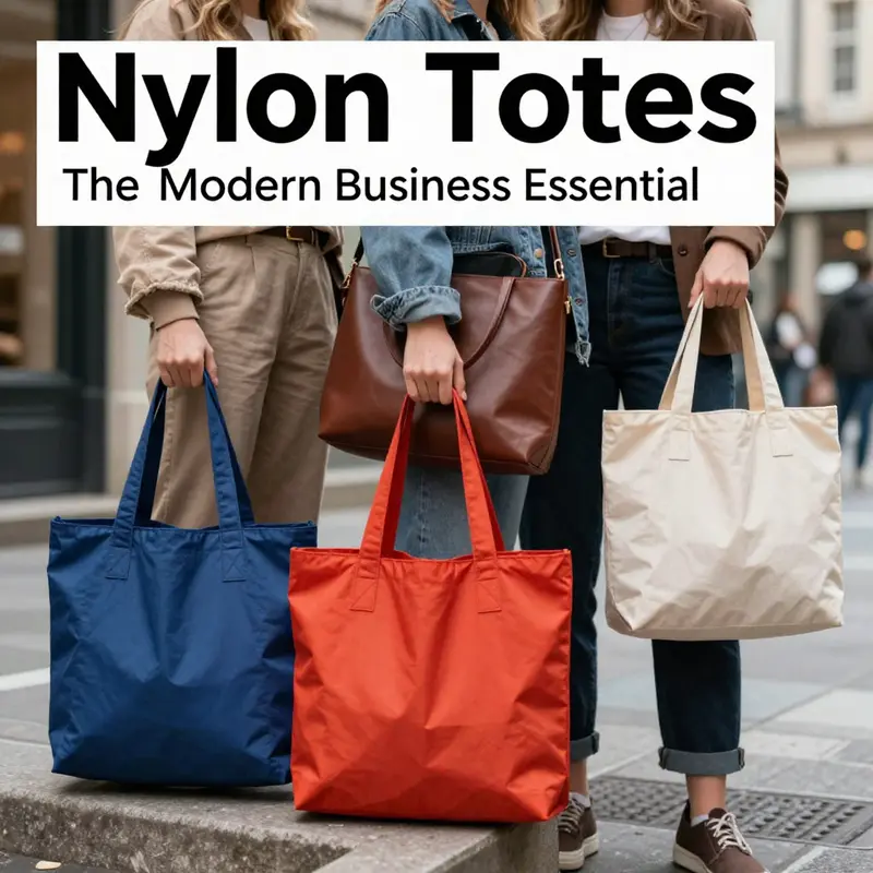 A colorful display of various nylon tote bags being utilized in everyday urban scenarios.