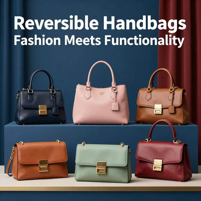 A stylish assortment of reversible handbags displayed in bright colors, showcasing their unique designs.
