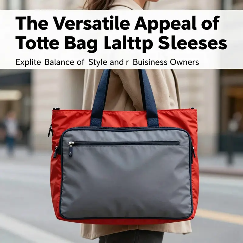 A fashionable tote bag with a laptop sleeve in a busy city, symbolizing the blend of style and functionality.