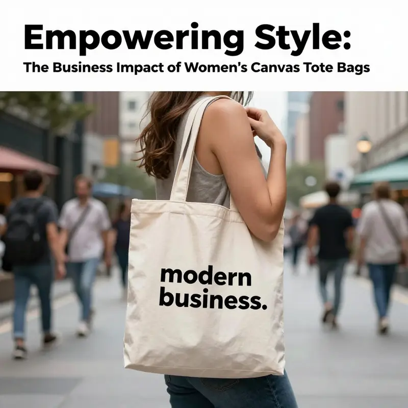 A chic women's canvas tote bag displayed in a lively city scene, emphasizing its fashionability and practicality.