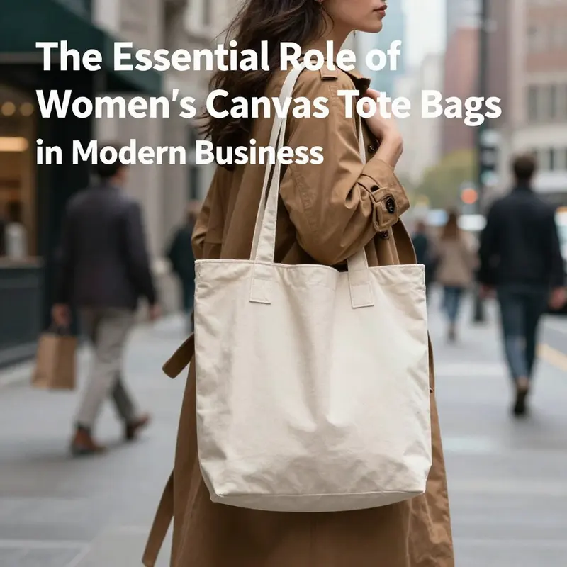A confident woman in a city setting carrying a stylish women's canvas tote bag, embodying modern fashion and utility.