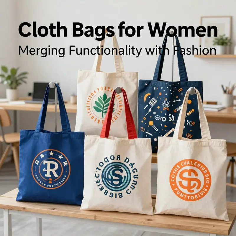 A variety of cloth tote bags illustrating the evolution of style and function.