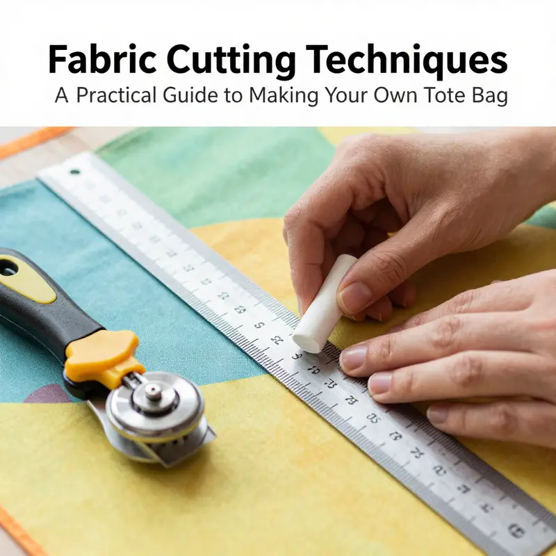 A collaborative setup of materials necessary for creating a tote bag.