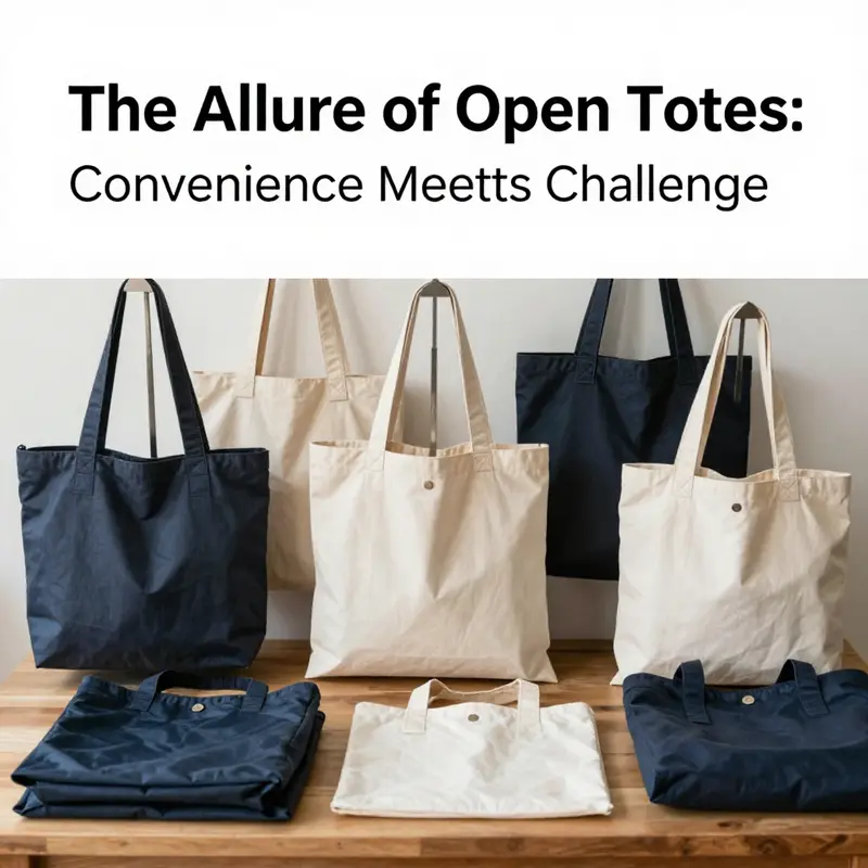 An open tote bag showcasing its convenience and accessibility in a modern office environment.