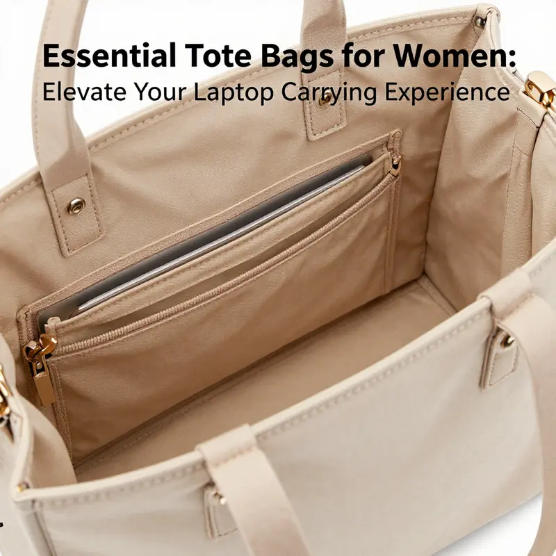 A professional woman showcasing the importance of tote bags with laptop compartments in a business setting.