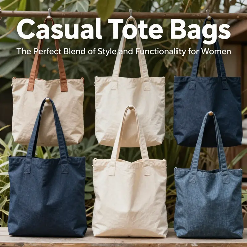 An assortment of casual tote bags showcasing various materials and designs.