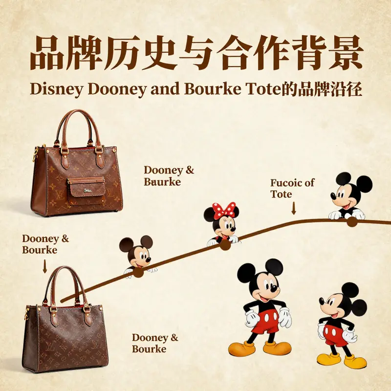 A historical overview of the partnership between Dooney & Bourke and Disney, showcasing their iconic products.