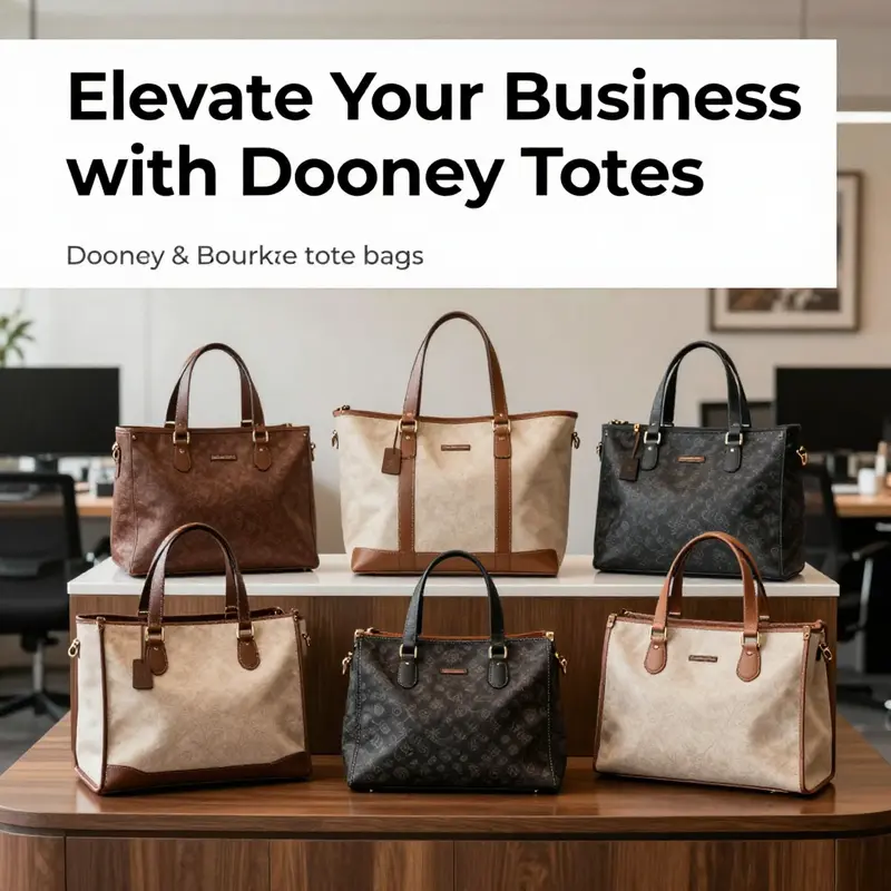 An array of Dooney & Bourke tote bags in a stylish office setting.