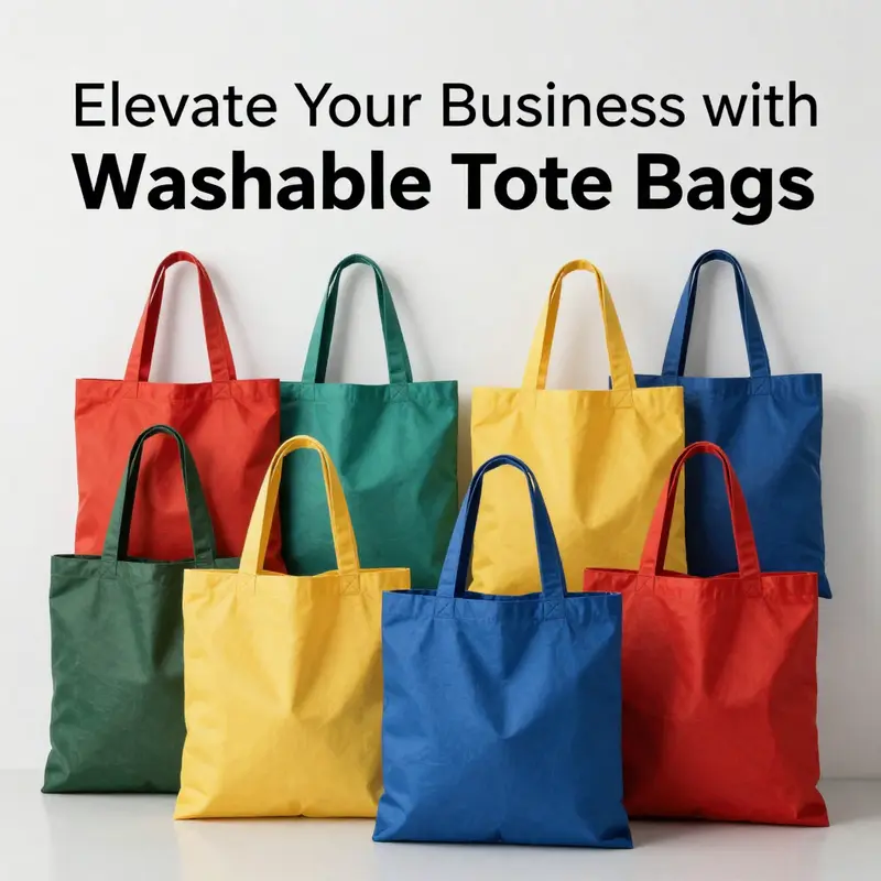 Showcasing the durability and convenience of various washable tote bags in a retail setting.