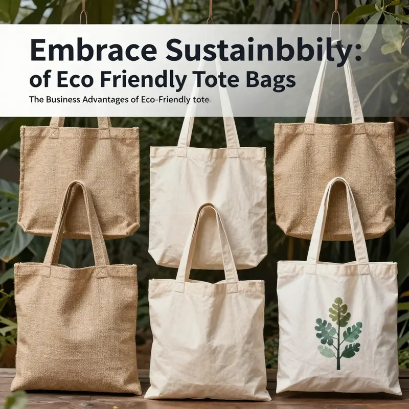 A variety of eco-friendly tote bags highlight sustainable material options.