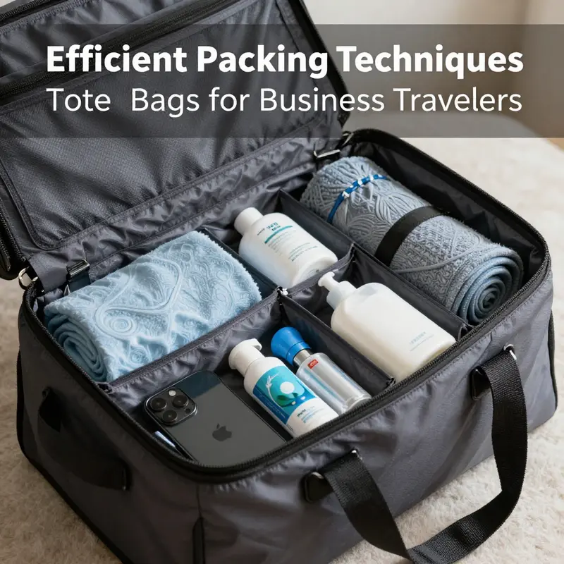 Showcasing the vital features of a travel tote bag designed for business commuters.