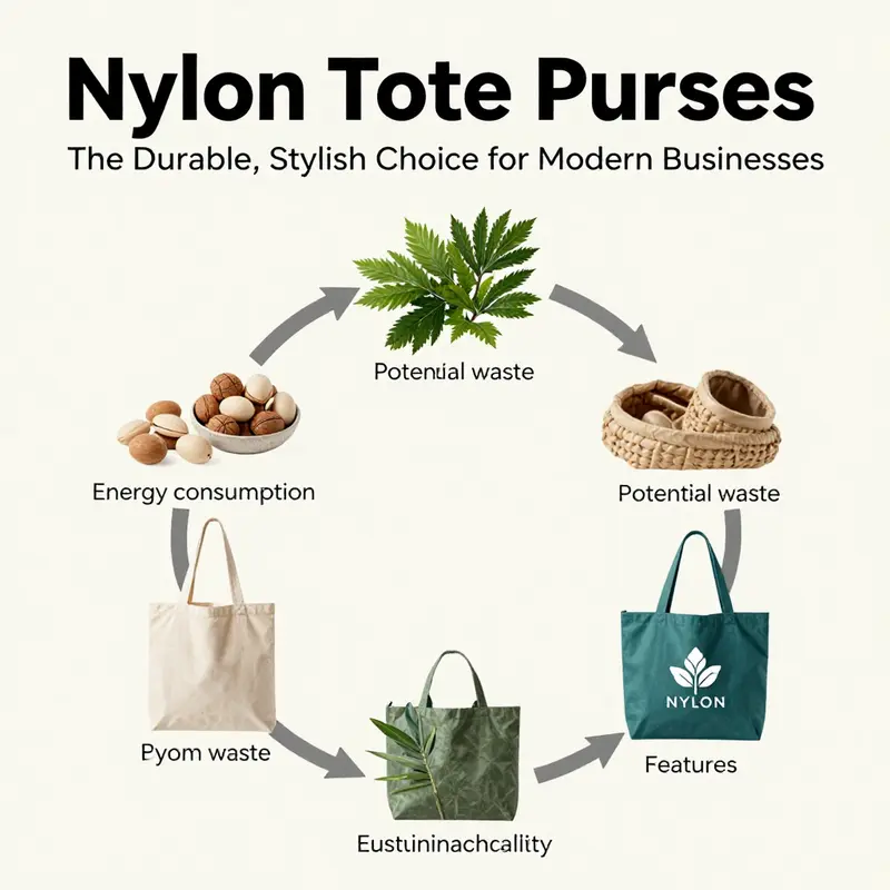 Nylon tote purses exhibiting high-quality materials and reinforced designs.