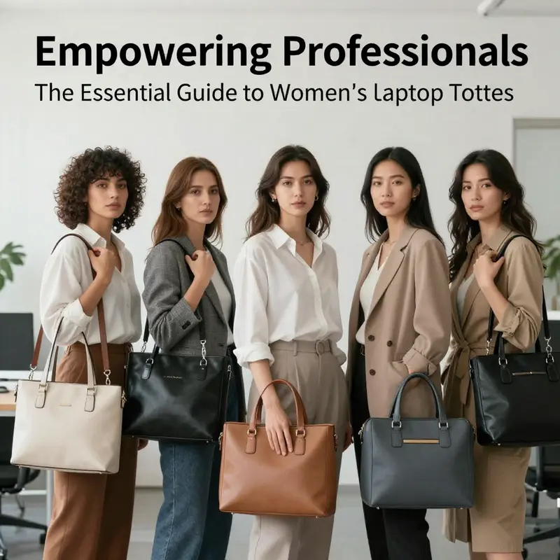 Women showcasing an array of laptop totes that highlight the evolution and diversity of designs over the years.
