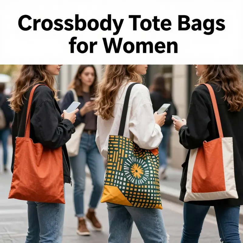 A display of stylish and functional crossbody tote bags highlighting their unique designs.