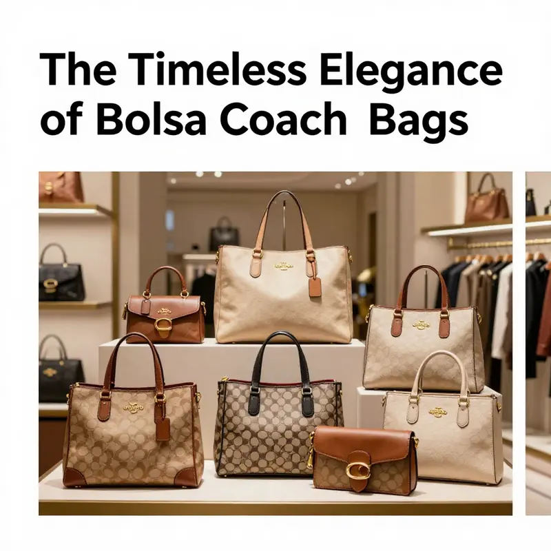 Artistic arrangement of various bolsa coach tote bags in an upscale boutique